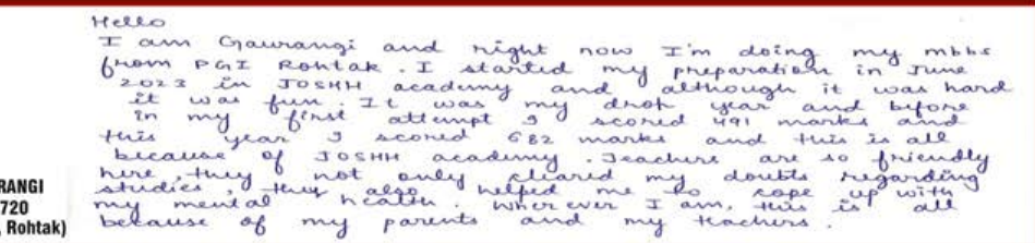 Handwritten letter by Gaurangi