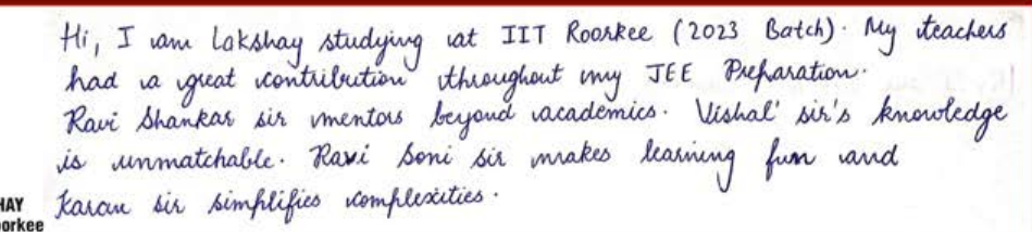 Handwritten letter by Lakshay