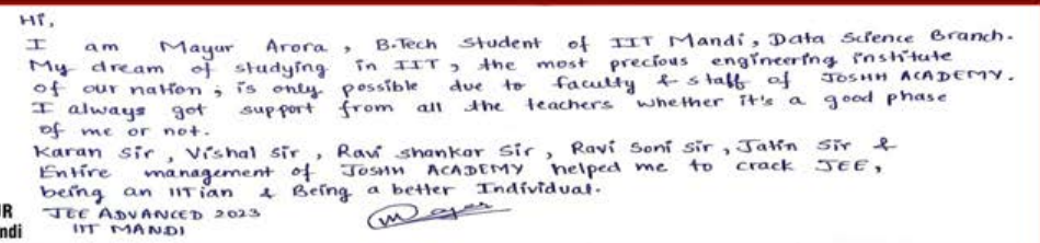 Handwritten letter by Mayur Arora